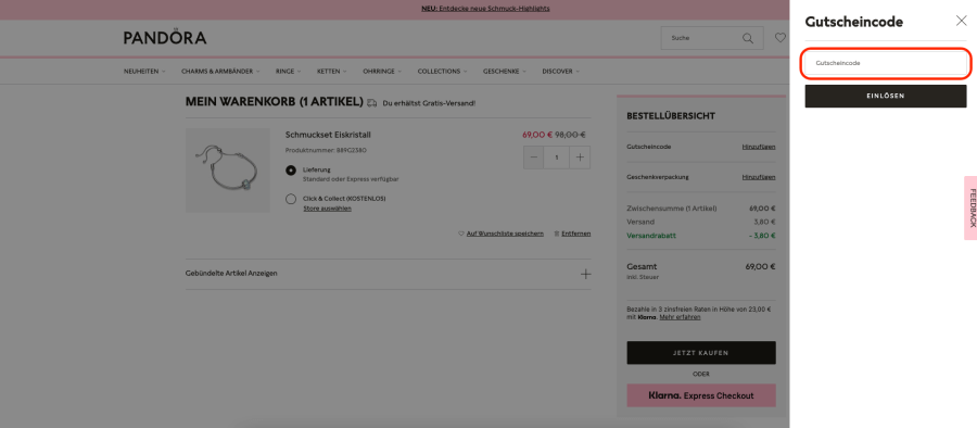 Rabattcode & Gutschein Pandora - 10% und 53% - Juli 2026